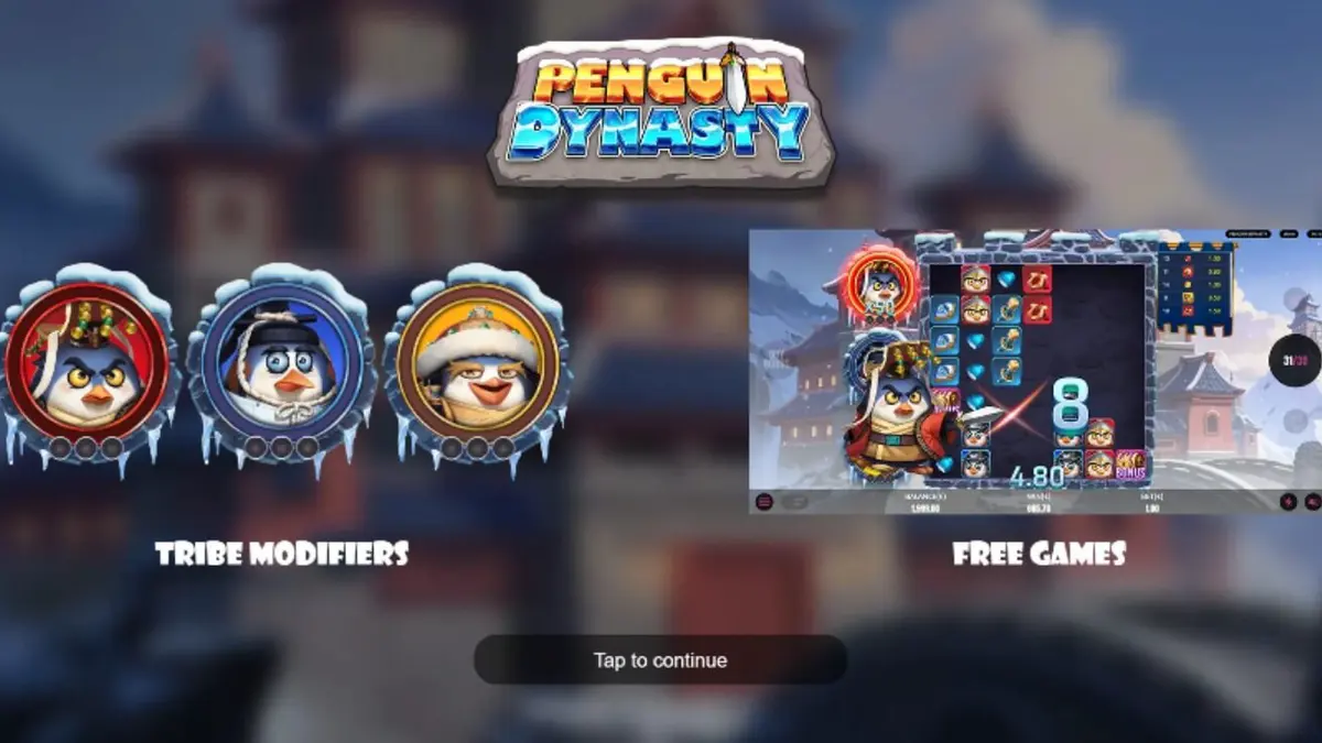 Penguin Dynasty slot game interface na may mga tribal penguin generals